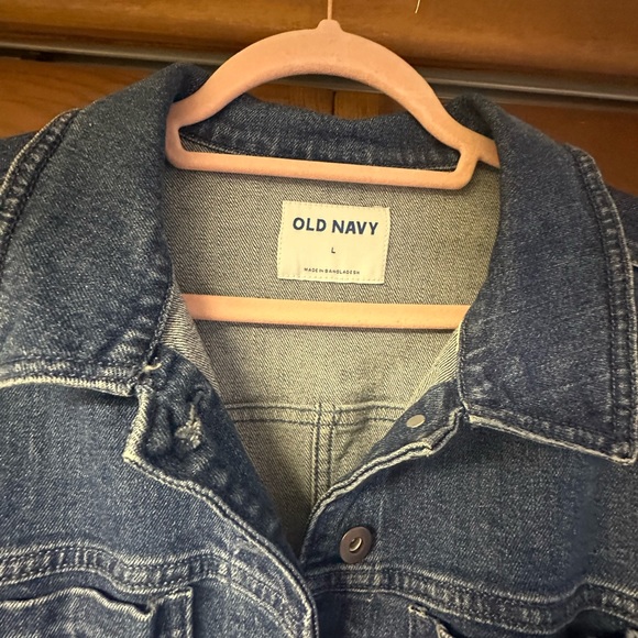 Vintage Old Navy Dark Wash Denim Blue Jean Belted Barn Jacket Size Large EUC - Picture 5 of 8